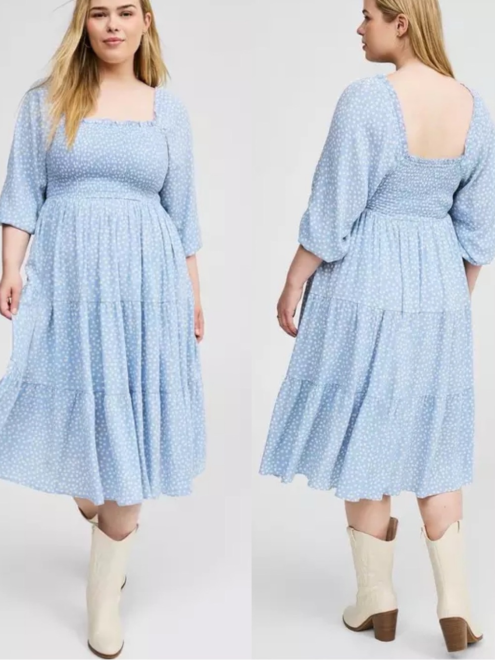 Torrid | Polka Dot Gauze 3/4 Length Sleeve Midi Dress